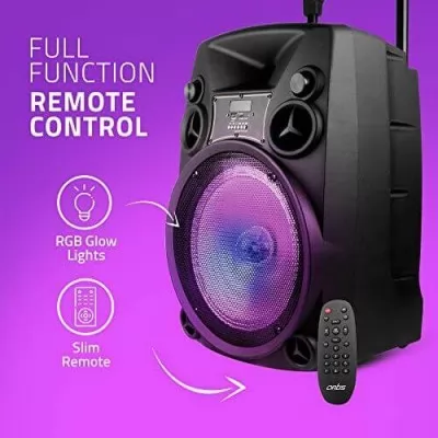 Artis BT918 12 Inch Karaoke Bluetooth PA System Portable Trolley Speaker With RGB Lights 2 Wireless Mic Remote Control