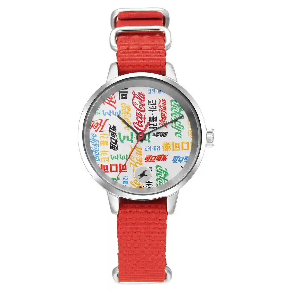 Cocacola Edition By Fastrack Silver Dial Red Nylon Strap Watch 6256SP01