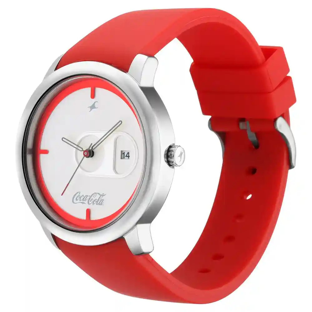 Cocacola Edition By Fastrack White Dial Red Plastic Strap Watch 3263SP01