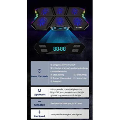 Cosmic Byte Meteoroid RGB Laptop Cooling Pad With 6 Fan Upto 17 inch laptops Black And Blue