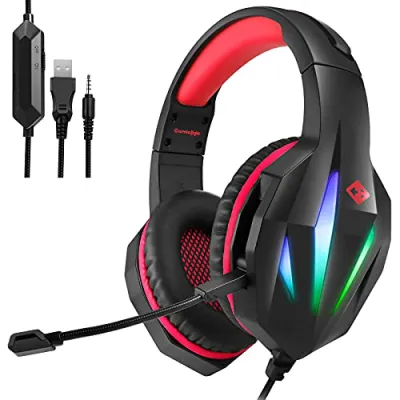 Cosmic Byte Uranus RGB Gaming Headset with Flexible Microphone for PC PS5 Xbox Mobiles Tablets Laptops Devil Red