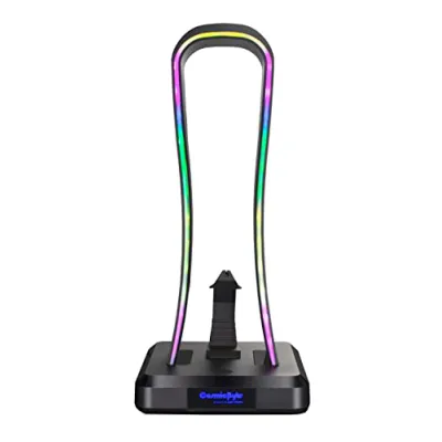 Cosmic Byte Vulcan RGB Headphone Stand Mouse Bungee and 4 Port USB 2.0 HUB with RGB Touch Control Button Black