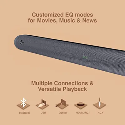 FINGERS Octane-40 Sound Bar with 40 W Cinema-Like Immersive Audio Multiple Connectivity Modes HDMI ARC Customized EQ Modes Remote Control