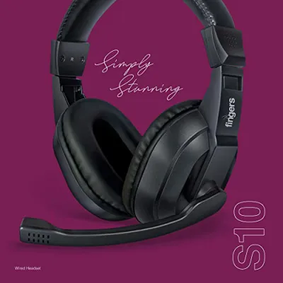 FINGERS S10 Wired Headphone On-Ear with Built-in Mic Crystal Clear Sound 40 mm Powerful Drivers Black