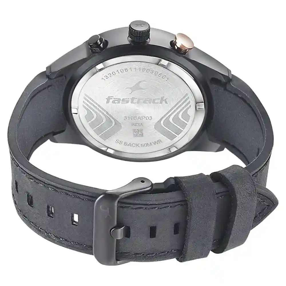 Fastrack All Nighters Black Dial Leather Strap Watch 3195AP03