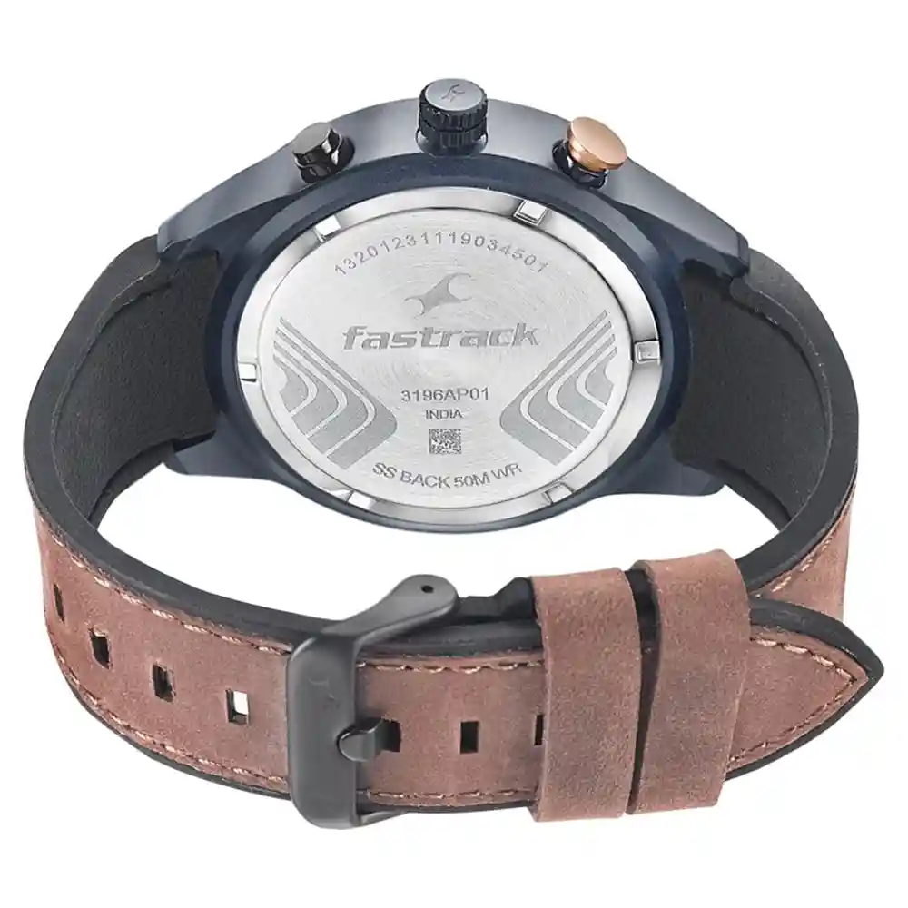 Fastrack All Nighters Black Dial Leather Strap Watch 3196AP01