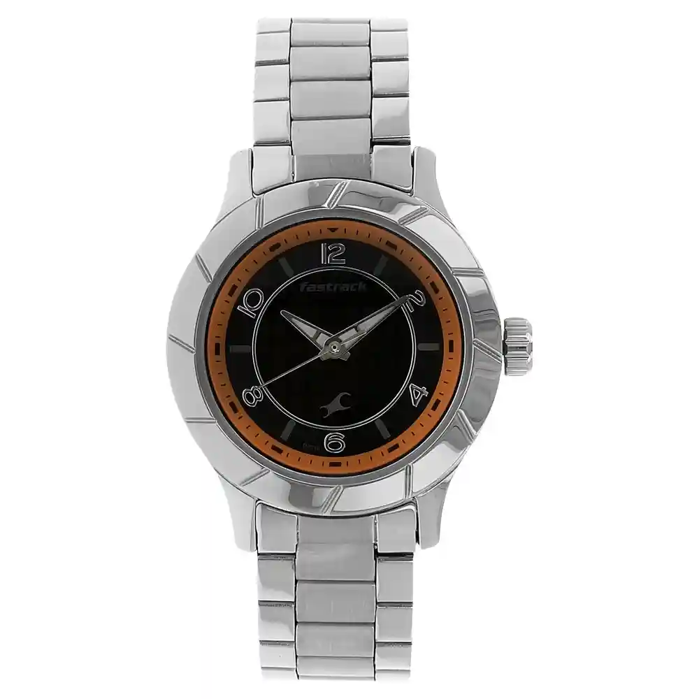 Fastrack Black Dial Silver Stainless Steel Strap Watch 6139SM01