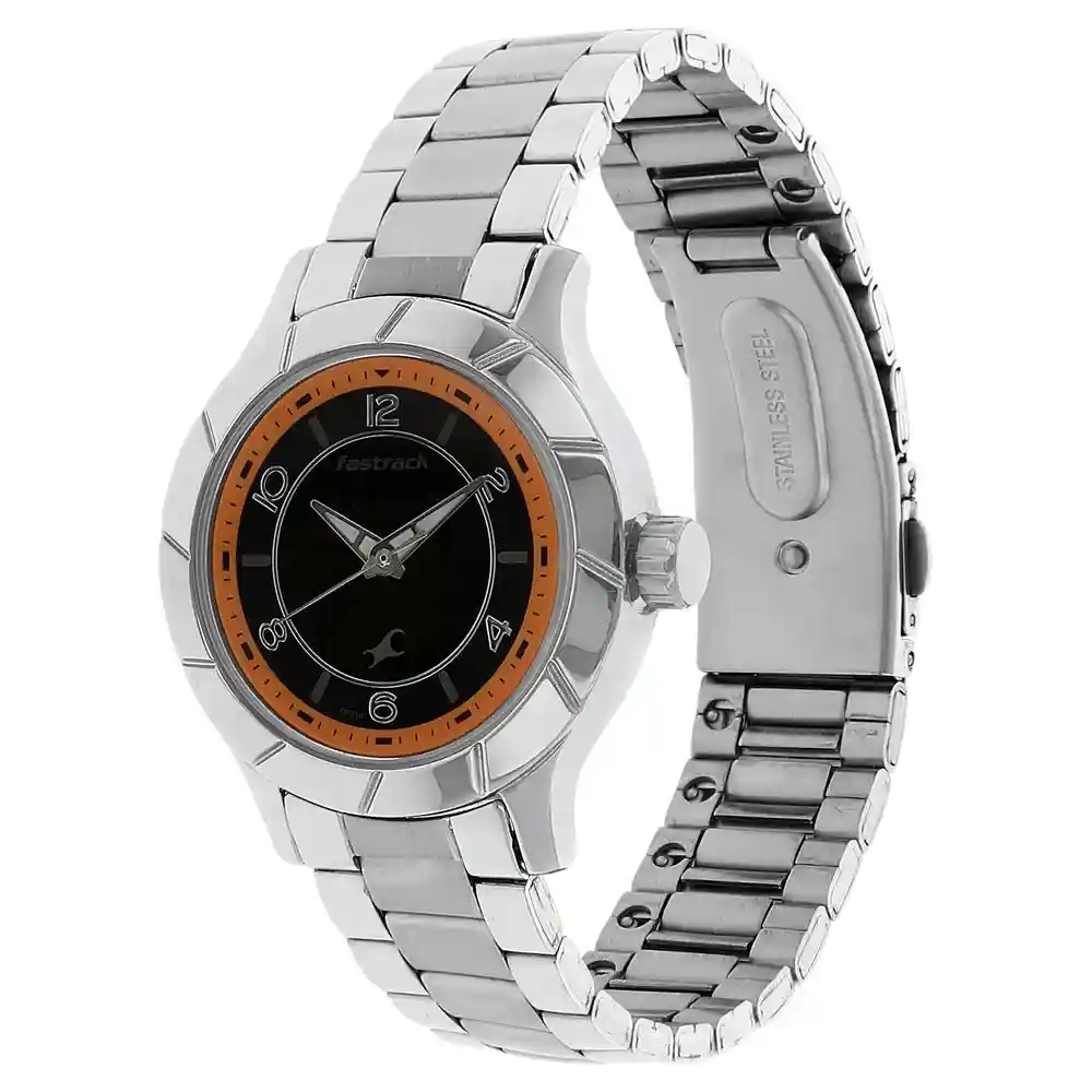 Fastrack Black Dial Silver Stainless Steel Strap Watch 6139SM01