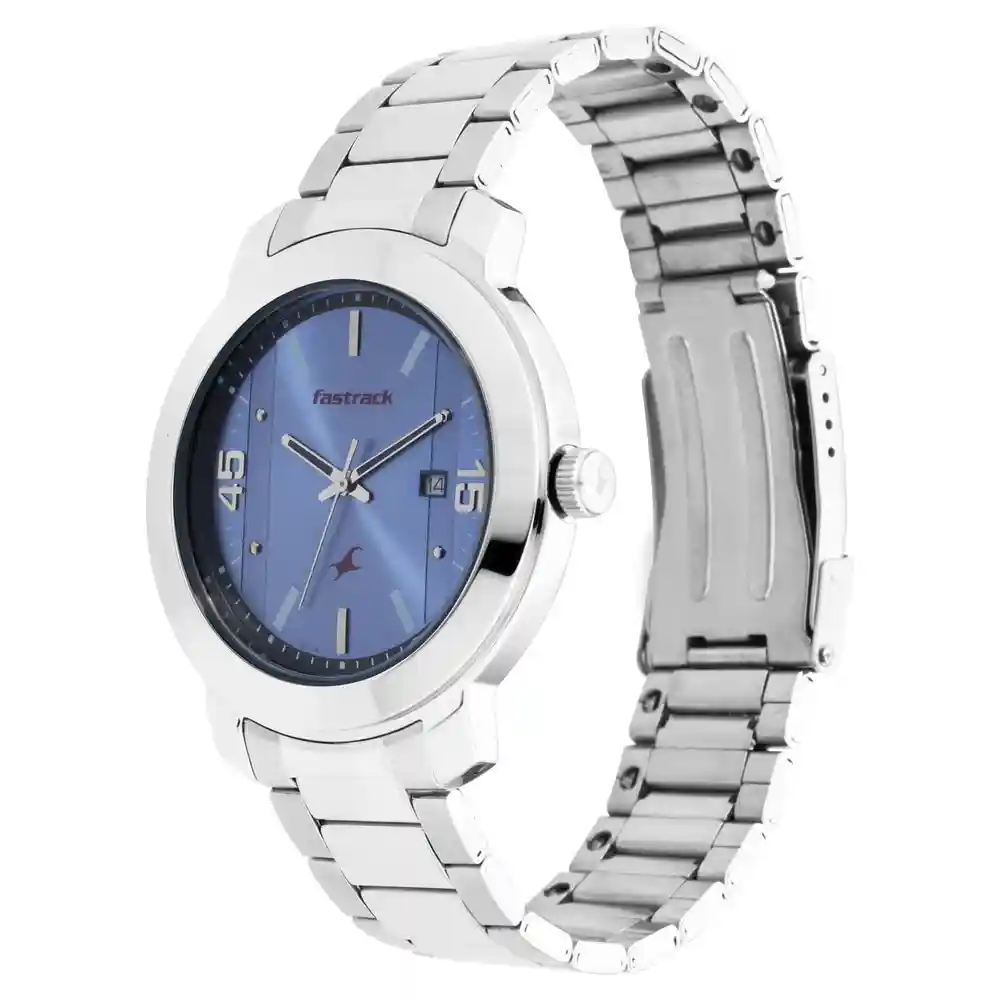 Fastrack Blue Dial Stainless Steel Strap Watch 3246SM03