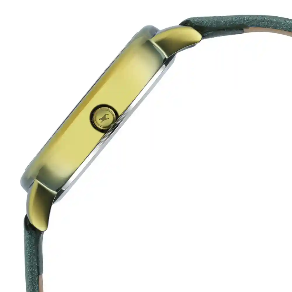 Fastrack Glitch Blue Dial Green Leather Strap Watch 6234QL02
