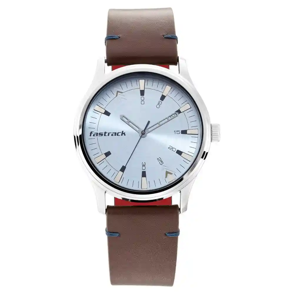 Fastrack Light Blue Dial Brown Leather Strap Watch 3236SL02