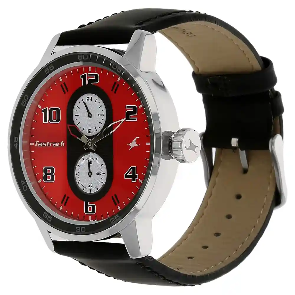 Fastrack Motorheads Red Dial Leather Strap Watch 3159SL01