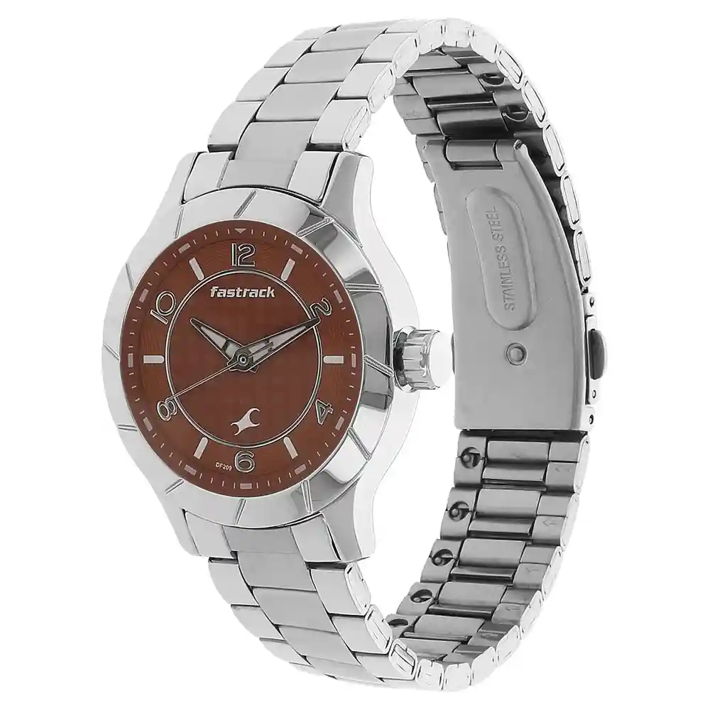 Fastrack Orange Dial Silver Stainless Steel Strap Watch 6139SM02