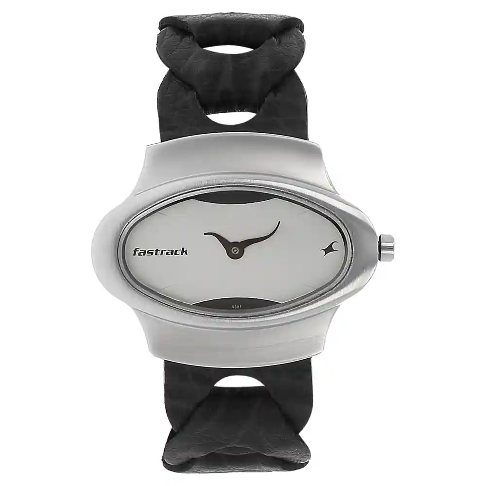 Fastrack Silver Dial Brown Leather Strap Watch 6004SL01