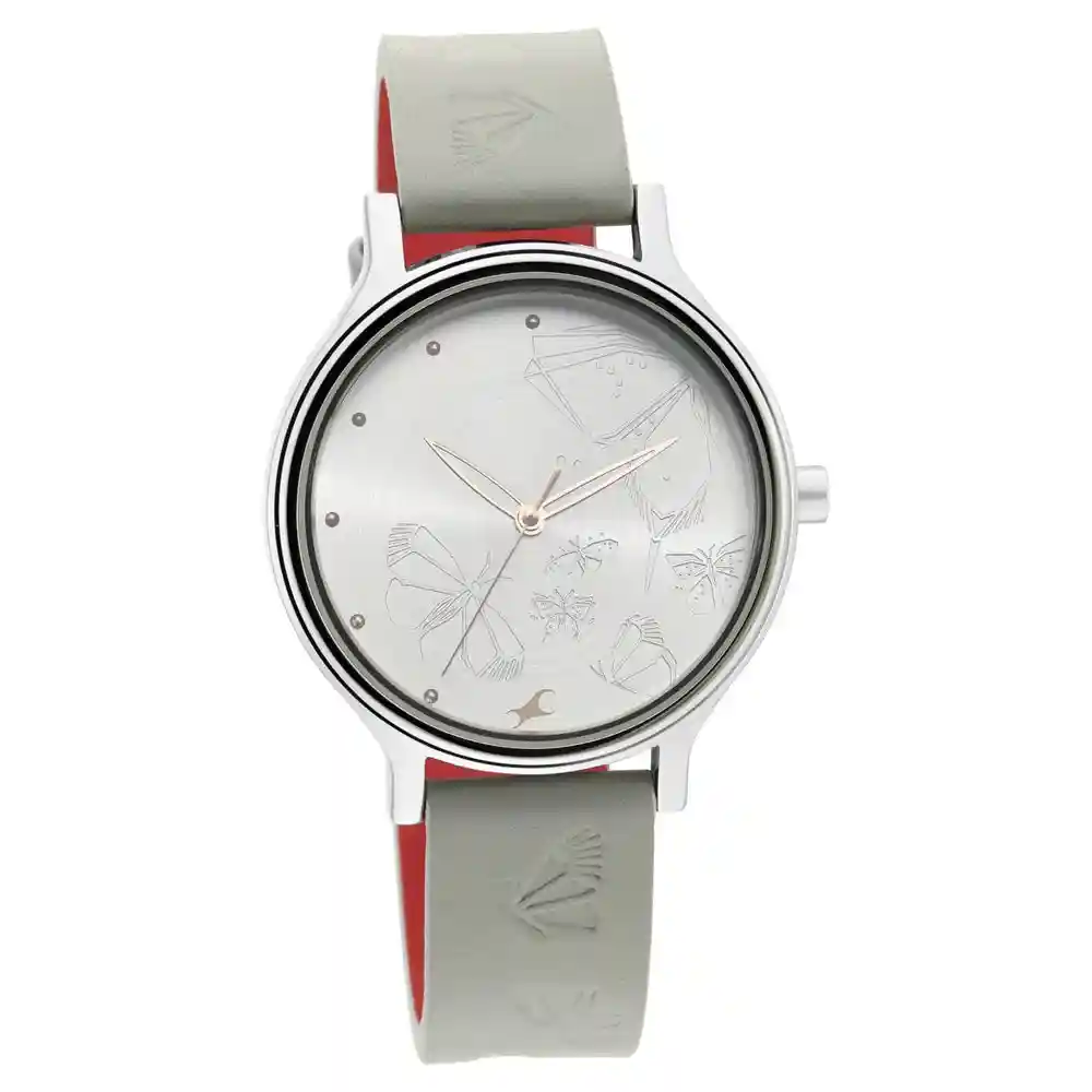 Fastrack Silver Dial Pastel Grey Leather Strap Watch 6189SL03