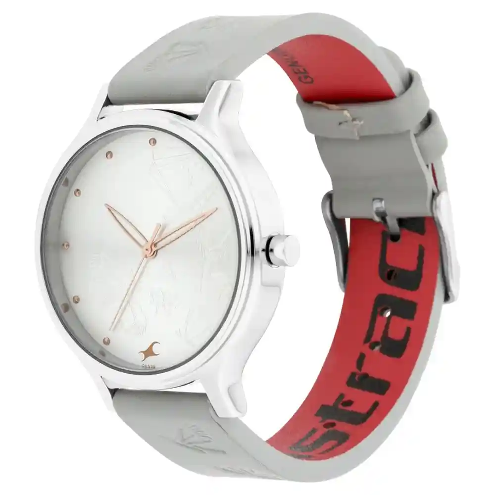 Fastrack Silver Dial Pastel Grey Leather Strap Watch 6189SL03