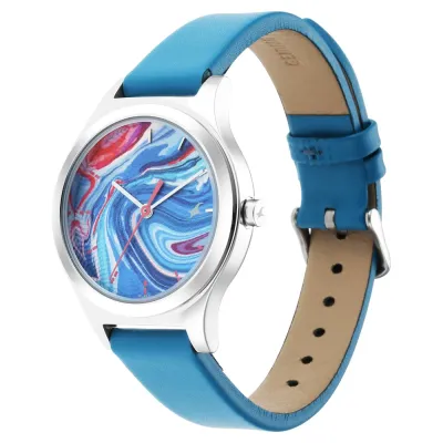 Fastrack Stunners Multicolour Dial Blue Leather Strap Watch 6152SL05