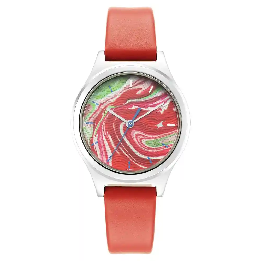 Fastrack Stunners Multicolour Dial Red Leather Strap Watch 6152SL07