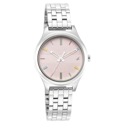 Fastrack Stunners Pink Dial Silver Metal Strap Watch 6152SM04