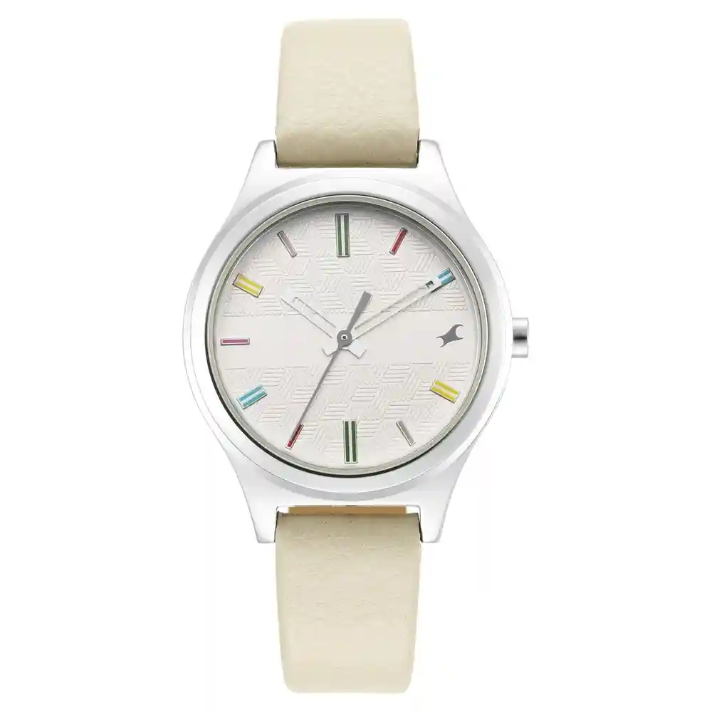 Fastrack Stunners White Dial Grey Leather Strap Watch 6152SL06