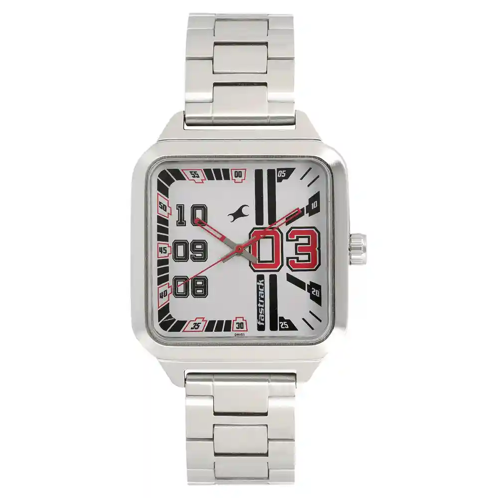 Fastrack Varsity White Dial Stainless Steel Strap Watch 3179SM01