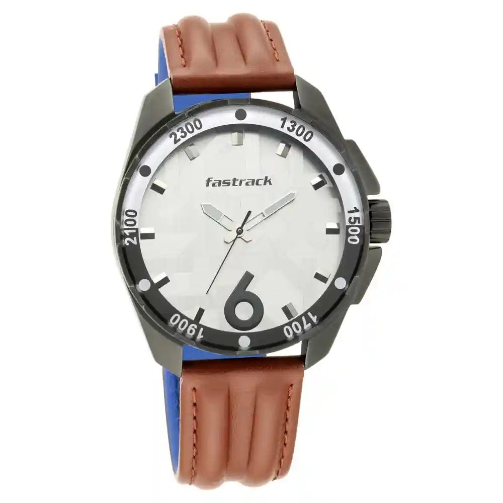 Fastrack White Dial Leather Watch 3084NL04