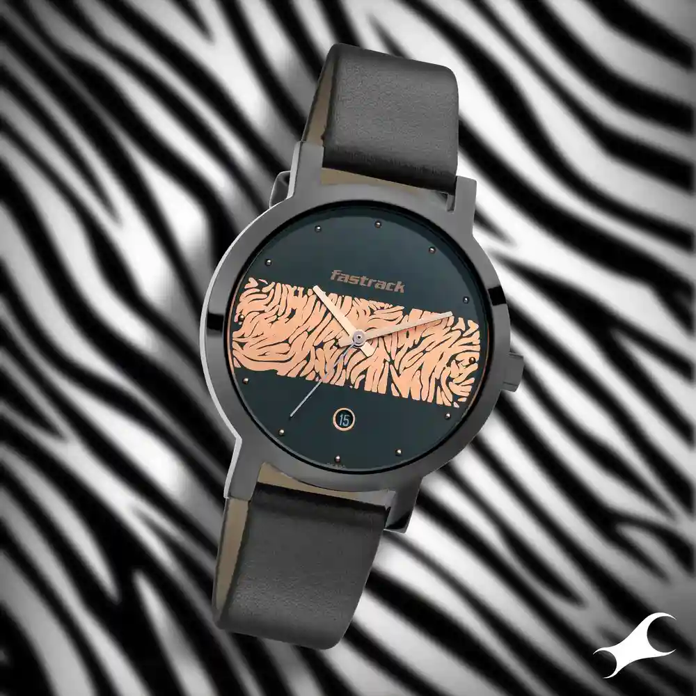 Fastrack X Ananya Panday Animal Print Watch With Black With Rose Gold Dial 6222NL01