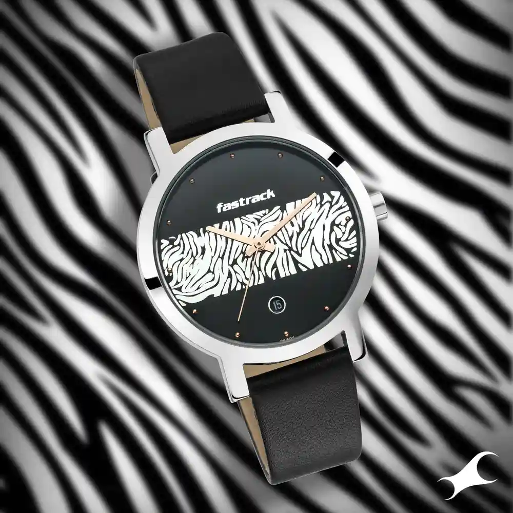Fastrack X Ananya Panday Animal Print Watch With Black With White Pattern On Dial 6222SL04
