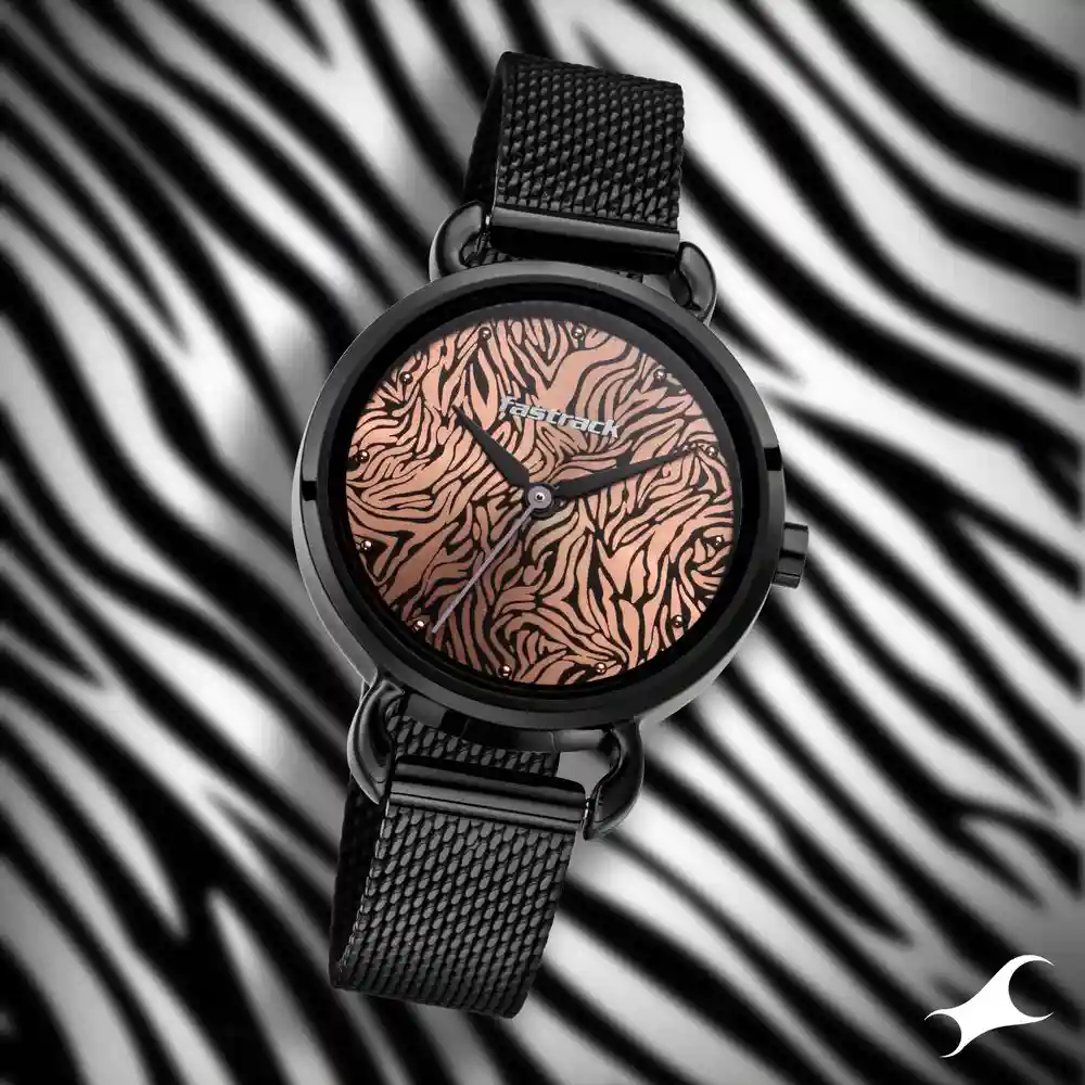 Fastrack X Ananya Panday Animal Print Watch With Rose Gold Dial 6221NM01