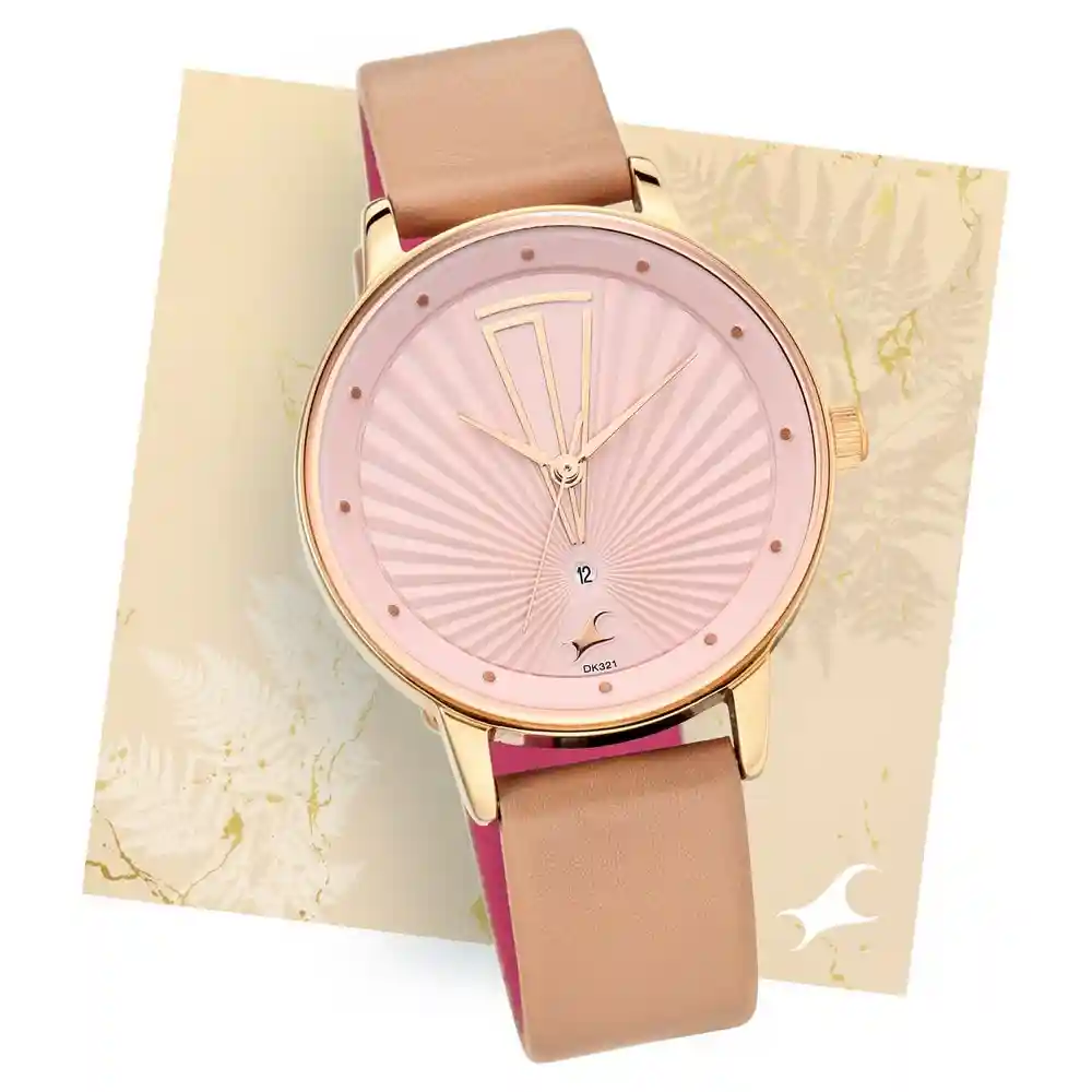 Fastrack X Ananya Panday Ruffles Baby Pink Dial Leather Strap Watch 6206WL02