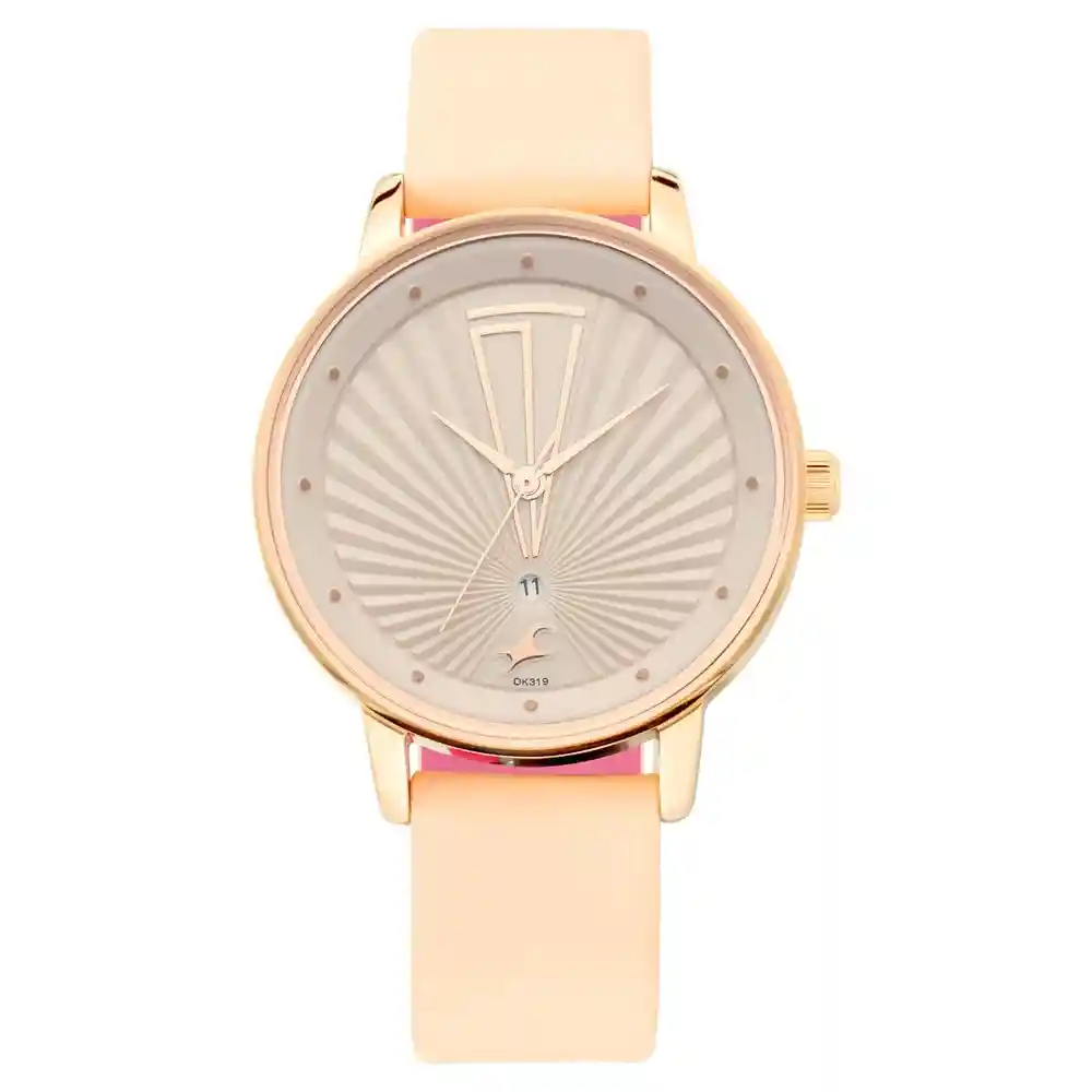 Fastrack X Ananya Panday Ruffles Beige Dial Leather Strap Watch 6206WL01