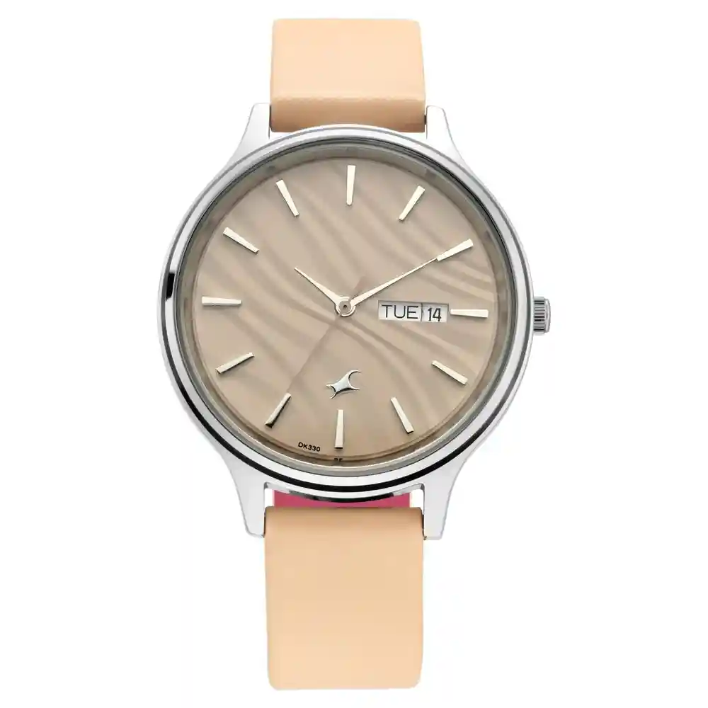 Fastrack X Ananya Panday Ruffles Beige Dial Leather Strap Watch 6207SL02