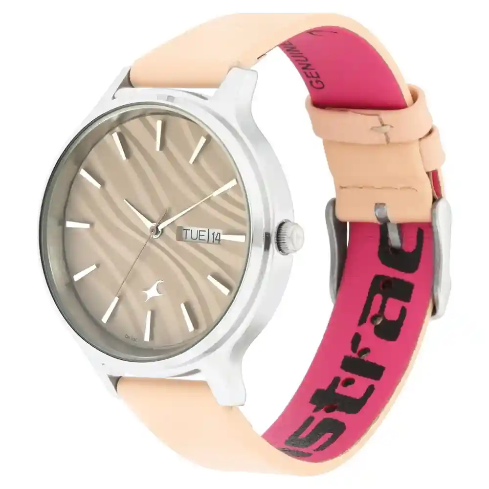 Fastrack X Ananya Panday Ruffles Beige Dial Leather Strap Watch 6207SL02