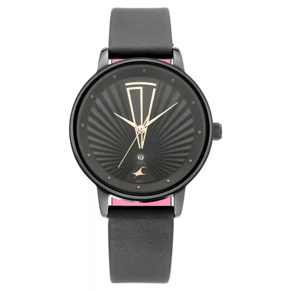 Fastrack X Ananya Panday Ruffles Black Dial Leather Strap Watch 6206NL02