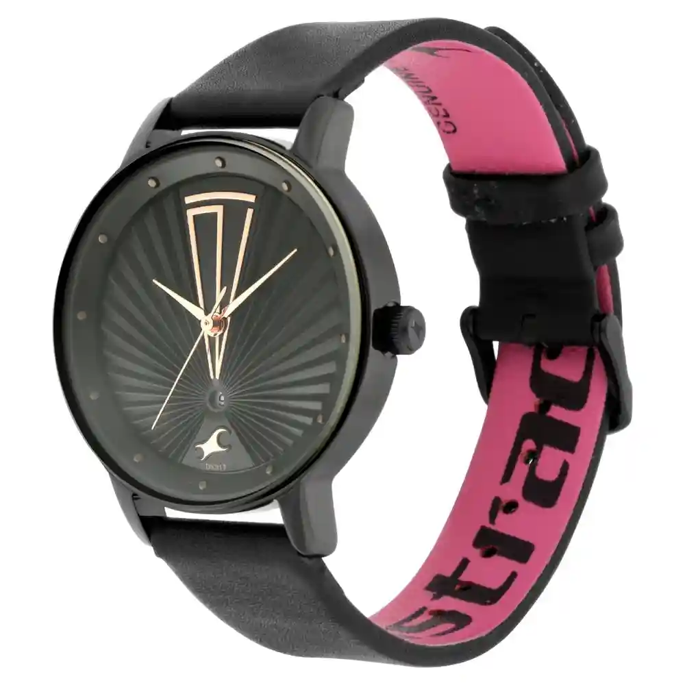 Fastrack X Ananya Panday Ruffles Black Dial Leather Strap Watch 6206NL02