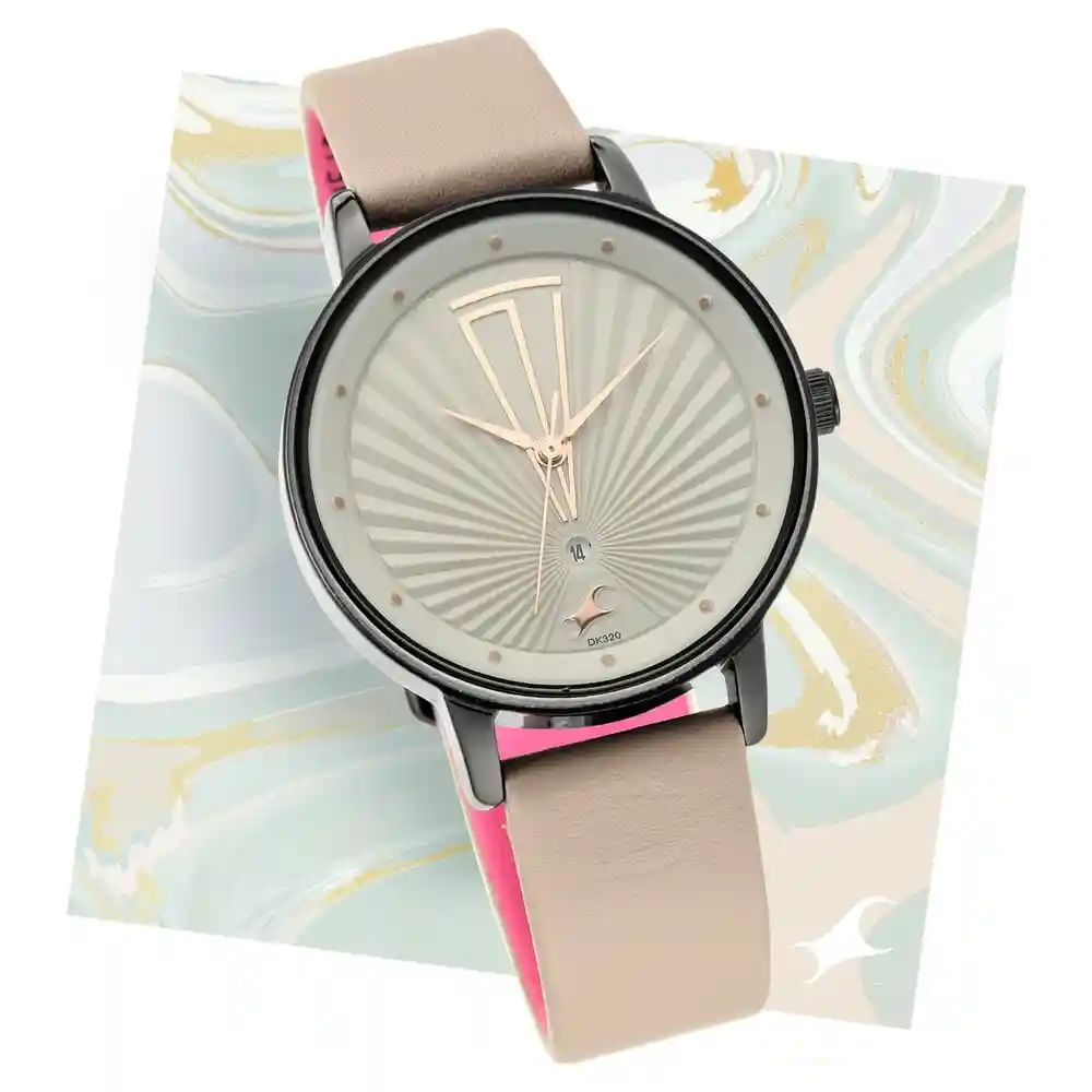 Fastrack X Ananya Panday Ruffles Grey Dial Leather Strap Watch 6206NL01