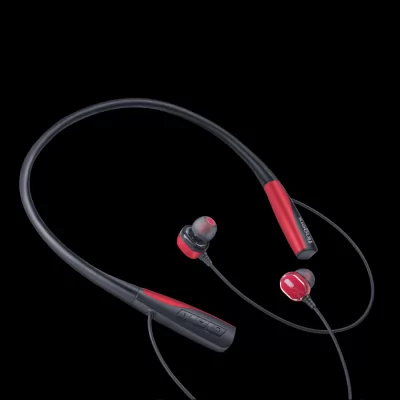 Fingers Chic Dual-D Wireless Neckband Earphones With Dual Drivers Fast Charge And Sweat-Resistant Black And Cherry Red