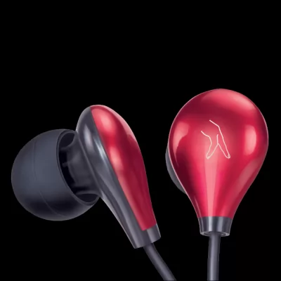 Fingers Droplets Wired Earphones With Angular Earbuds And Mic Piano Red