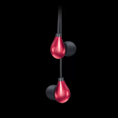 Fingers Droplets Wired Earphones With Angular Earbuds And Mic Piano Red