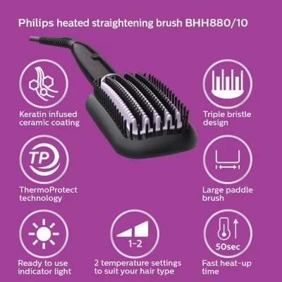 Philips BHH880 Heated Straightening Brush with Thermoprotect Technology Black