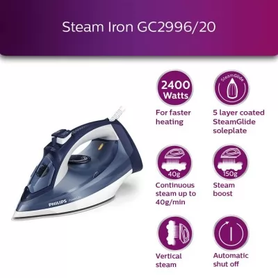 Philips GC2996 Steam Iron Powerful 2400W with Steam Glide Soleplate