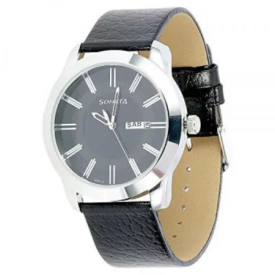 Buy Sonata Silver Dial Black Leather Strap Watch 7924SL06 Online