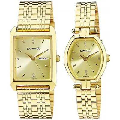 Sonata Analog Gold Dial Couple Watch 70078083YM02