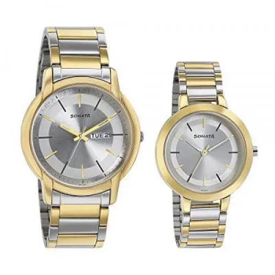 Sonata Analog Silver Dial Couple Watch 770318141BM01