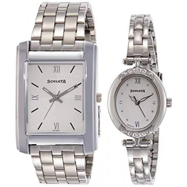 product Sonata Analog Silver Dial Couple Watch 79538118SM01 1