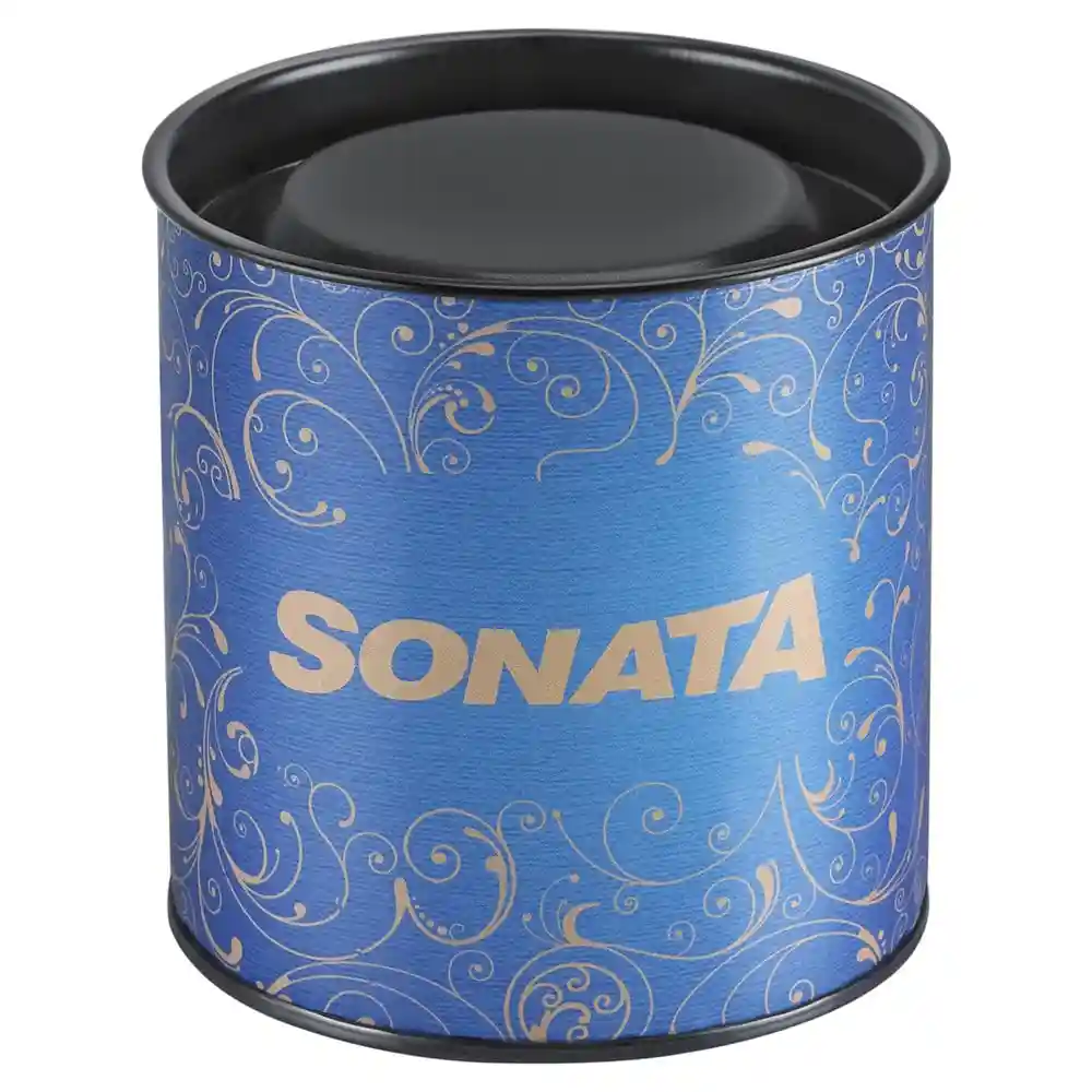Sonata Beyond Gold Silver Dial Leather Strap Watch 77031WL01