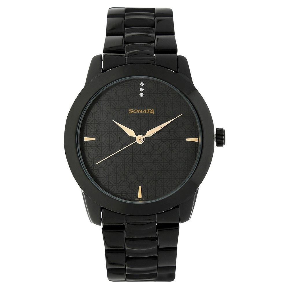 Sonata black metal watches for online ladies