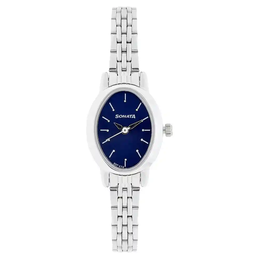 Sonata Blue Dial Silver Stainless Steel Strap Watch 8100SM04