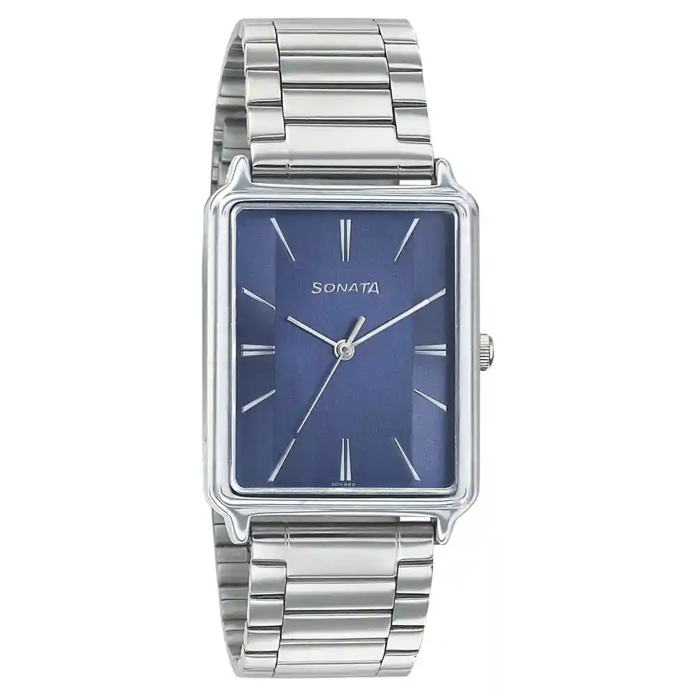 Sonata Blue Dial Stainless Steel Strap Watch 77084SM03