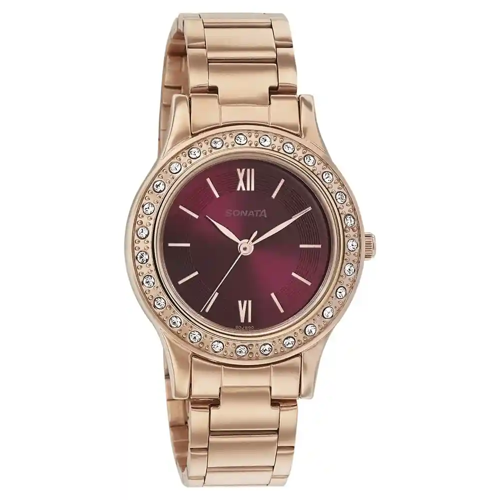 Sonata Blush It Up With Maroon Dial Stainless Steel Strap Watch 8123WM02
